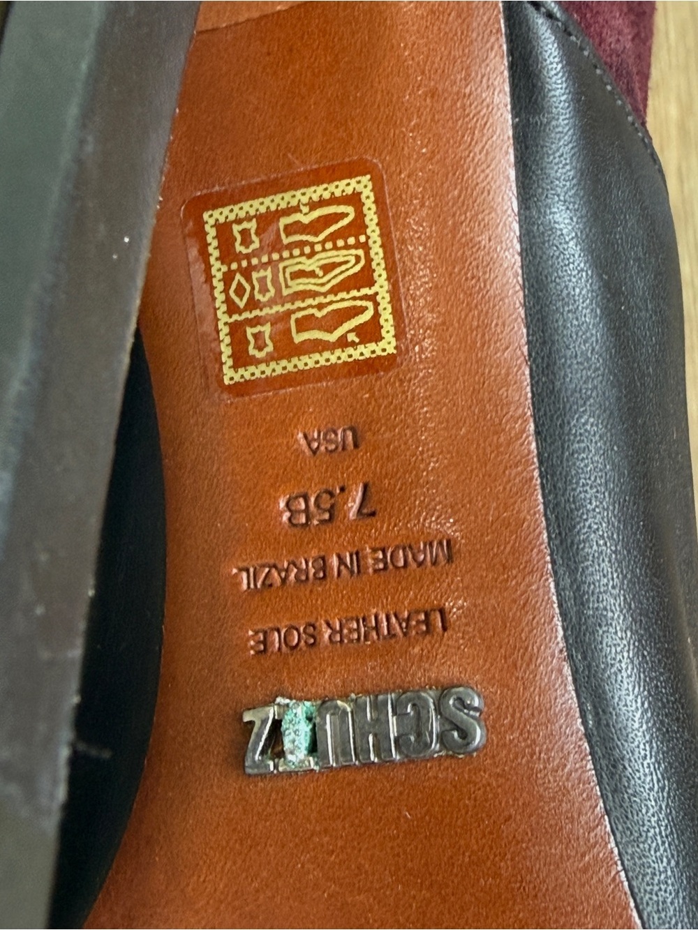 Schutz Leather & Suede Colorblock Over-the-Knee Boots Size 7.5B Burgundy Black - Picture 9 of 10